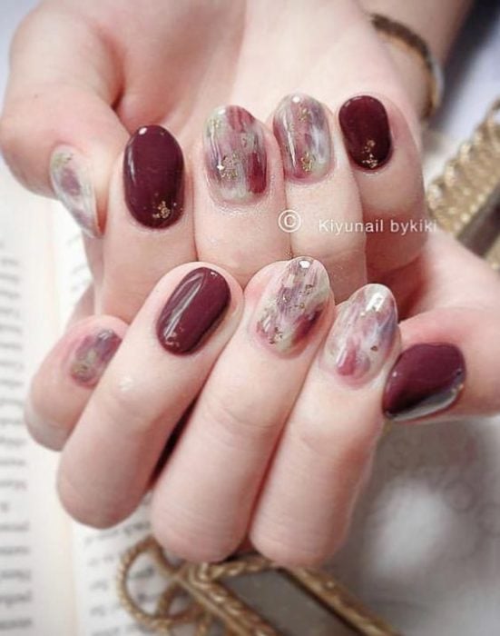 Cherry and beige manicure design